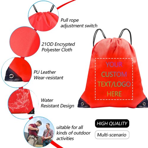 Funholics Custom drawstring backpack with your logo - personalized promotional bag, durable and spacious for gym/daily use/travel (Red)