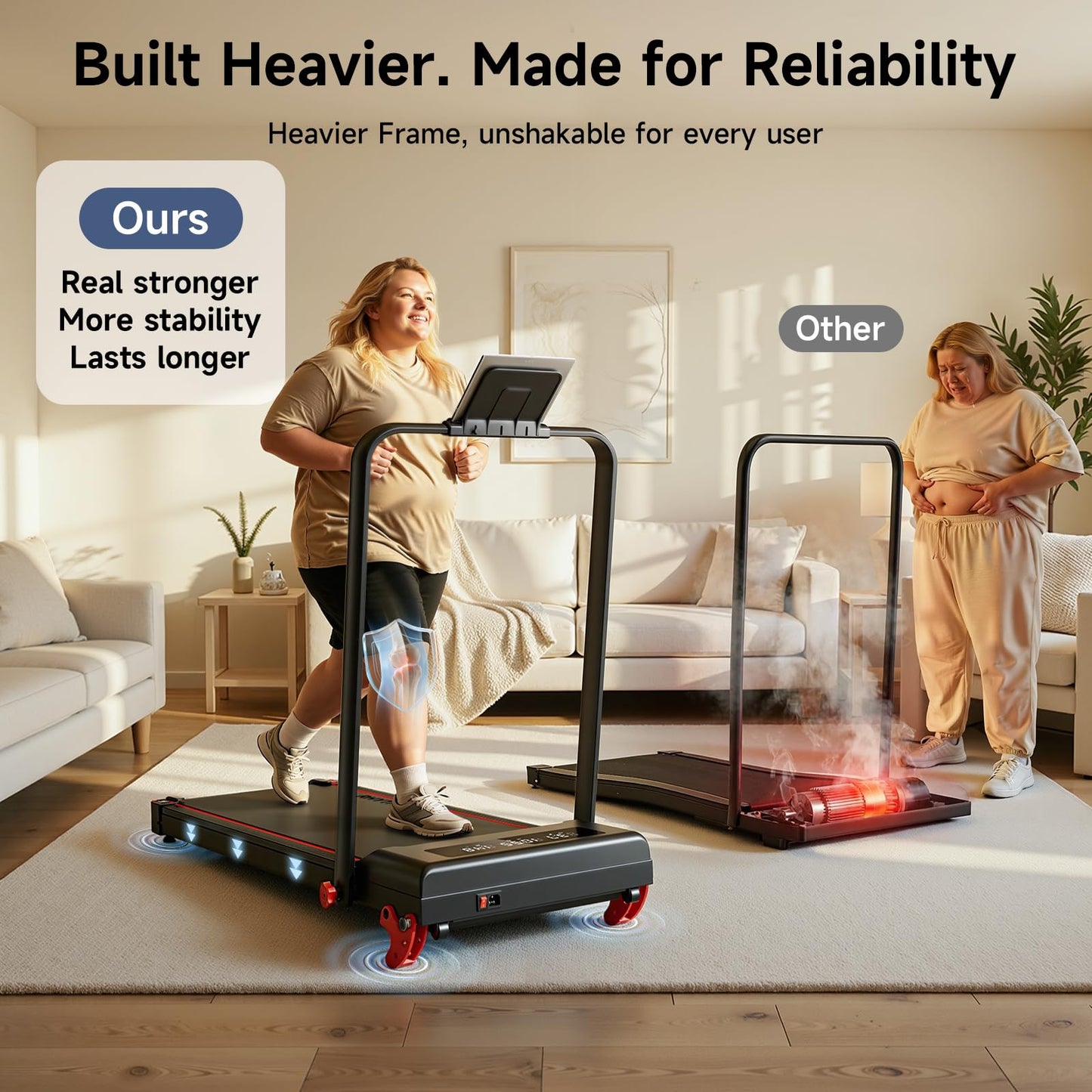 RHYTHM FUN Treadmill with Incline, Walking Pad with Handle Bar,300lbs Walking Pad with APP, Portable Folding Walking Treadmills for Home/Office with Low Noise