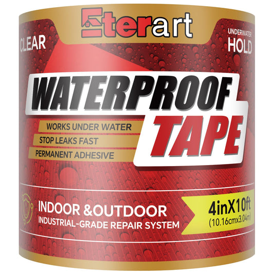 ETERART Waterproof Tape 4 Inch x 10 FT, Seal Tape Clean - Heavy Duty Leak Repair for Roof, Pipe, Boat, Hose & Outdoor Emergency Fix - Permanent Weather Resistant Seal