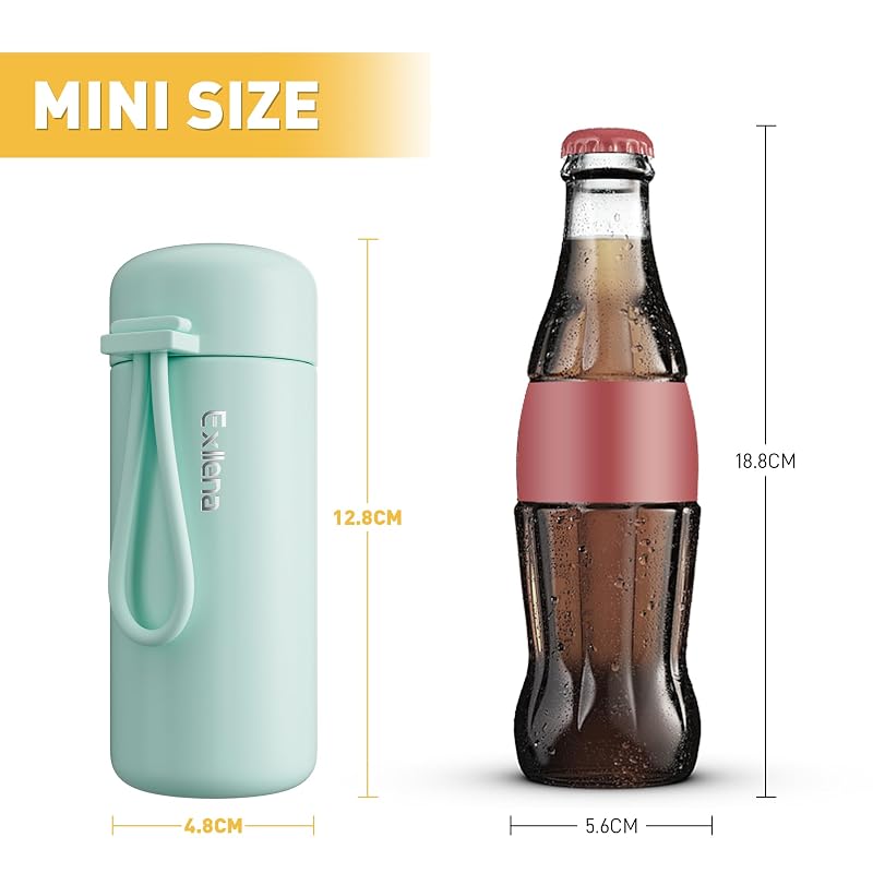 Exllena Extra Mini Water Bottle 5oz Mint - Leakproof Insulated Flask with Carry Handle