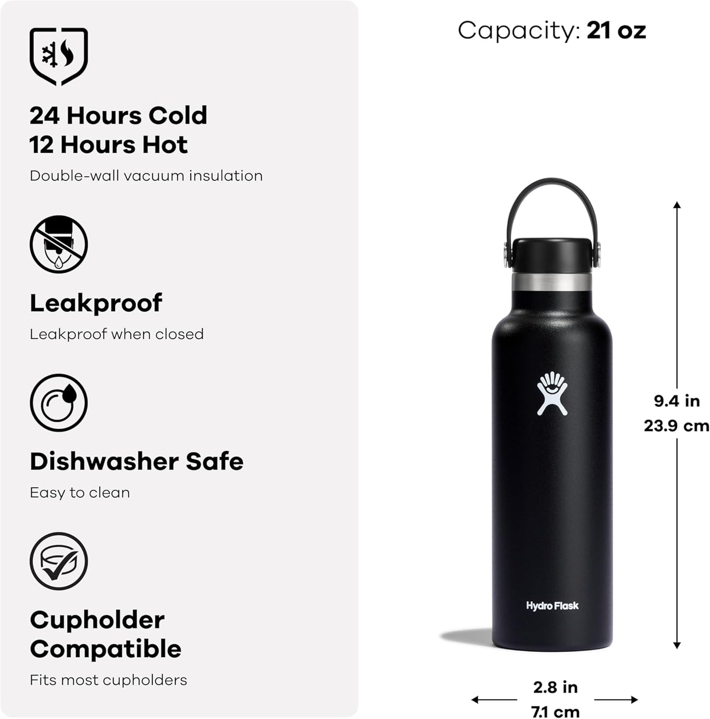 Hydro Flask Water Bottle - Insulated Stainless Steel - Non Spill, Leakproof in 24 Oz White
