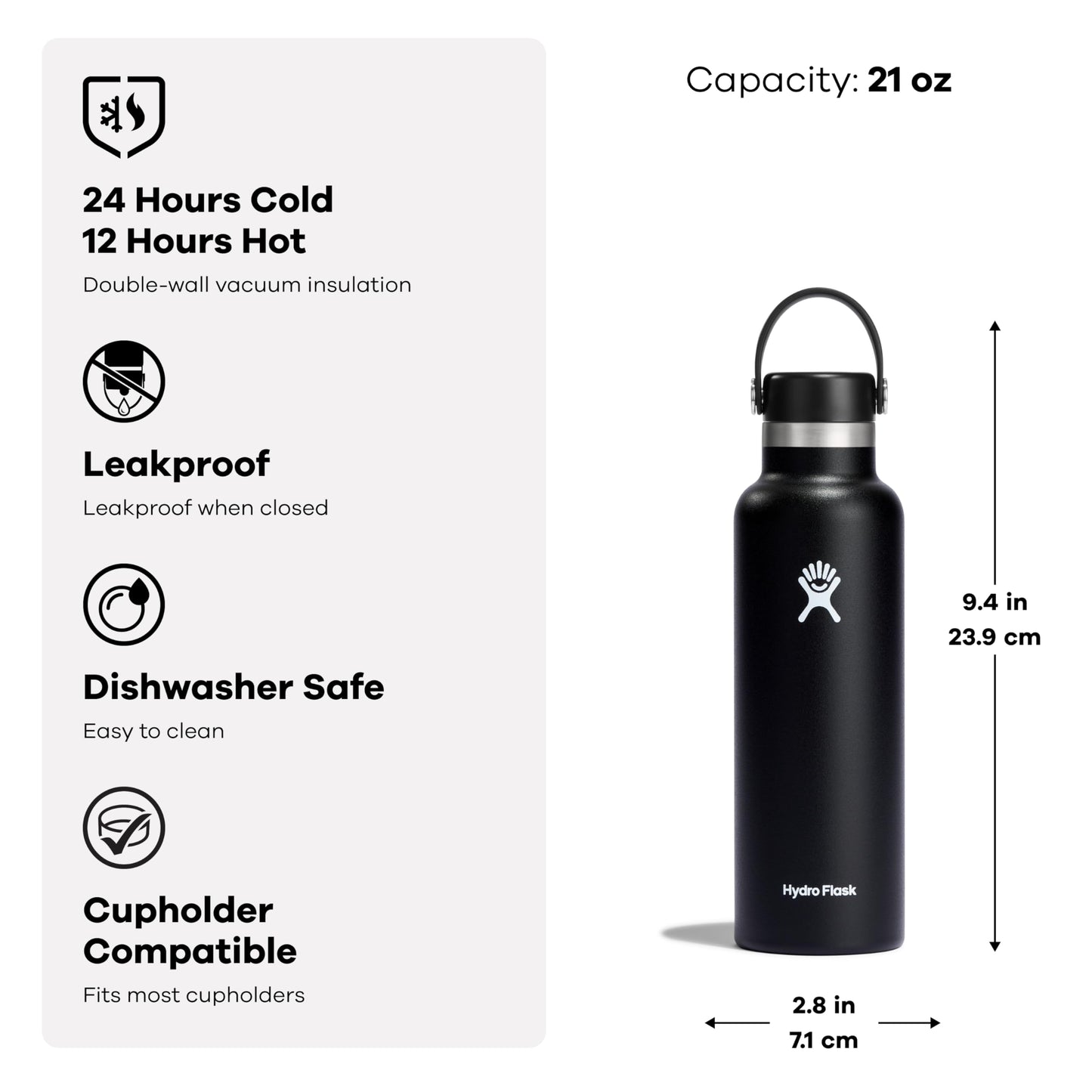 Hydro Flask Water Bottle - Insulated Stainless Steel - Non Spill, Leakproof in 21 Oz Aloe Green