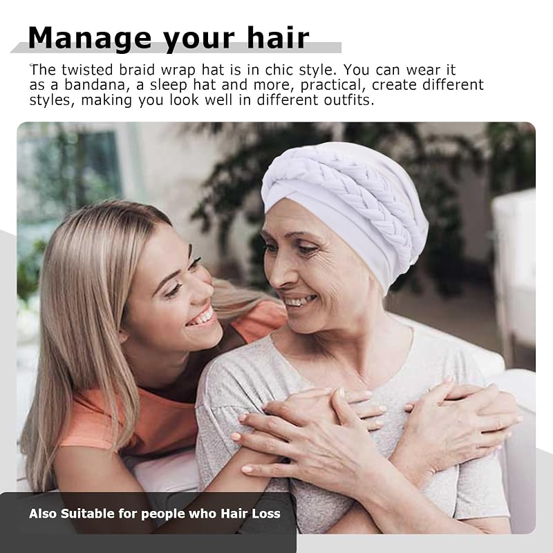 Knotted Head Wrap for Black Women - Double Twisted Braid Turban Beanie 1 Pack (White)