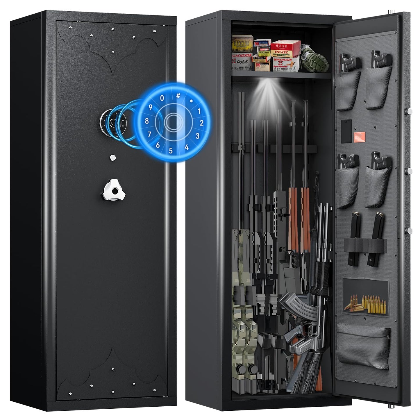 KAER 12-15 Rifle Gun Safe, Home Safes for Rifles and Pistols, Large Unassembled Rifle Safe with 3 Removable Gun Racks, Digital Gun Cabinet with 4 Pistol Pockets