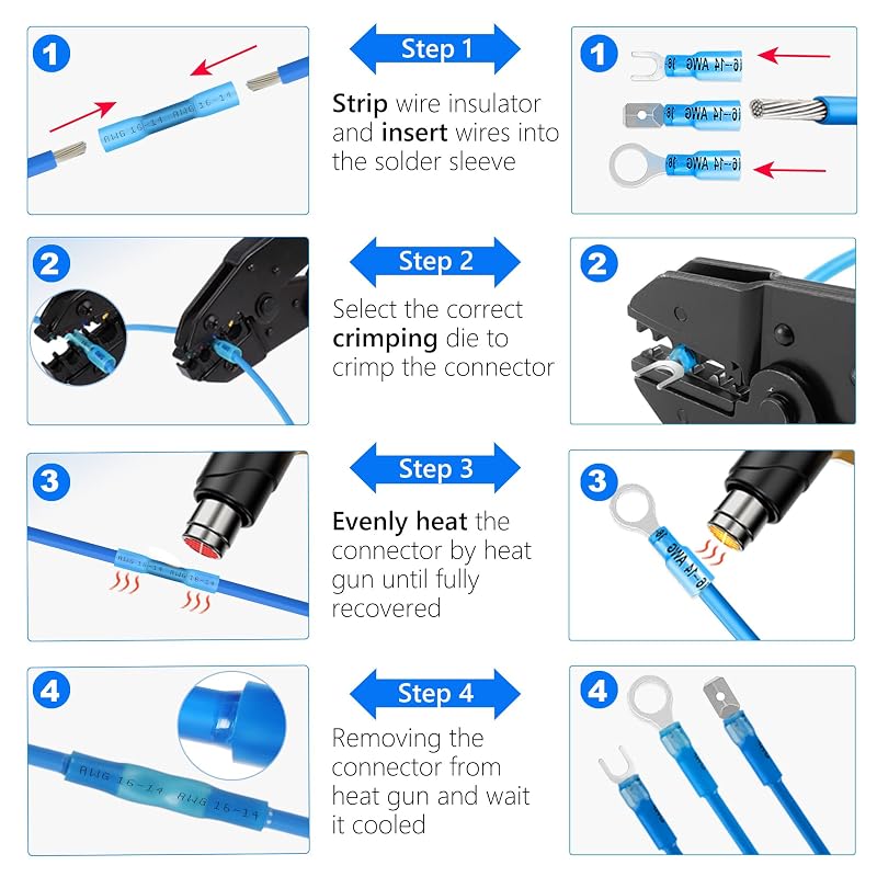 600 Pcs Heat Shrink Wire Connectors Kit - Insulated Ring, Fork, Spade, Butt & Schrink Terminals for Automotive Marine