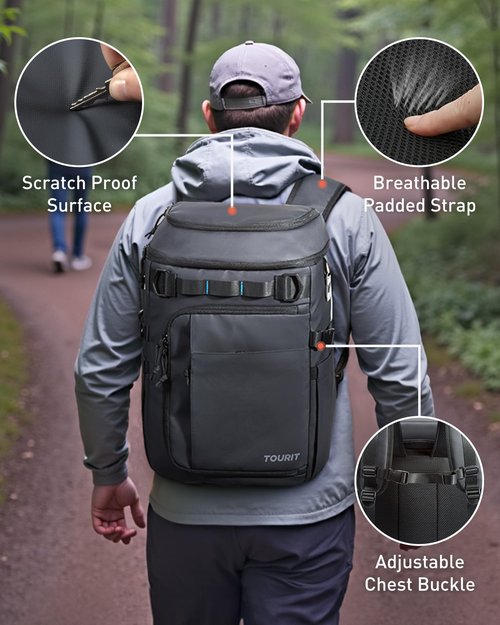 TOURIT 38 Cans Backpack Cooler: Leak Proof Waterproof 2 Insulated Compartments Soft Cooler Bag Beach Travel Camping Picnic Grey