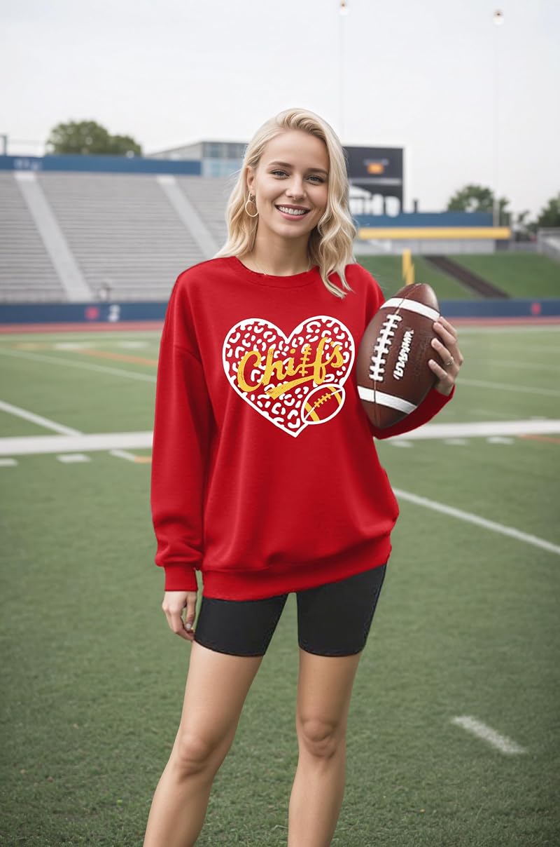 Women’s Football Sweatshirt - My Game Day Era Graphic, Red Heart, Medium