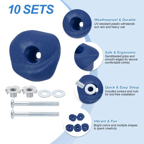 PATIKIL Rock Climbing Holds, 10 Pcs Climbing Rock Wall Grips Play Set Climber Attachments with Single Holes for Playground Accessories Indoor Outdoor Tree Training, Blue-B
