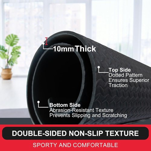 4ft x 6ft x 10mm Large Double-Sided Workout Mats for Home Gym - Non-Slip Foam Exercise Mat, Reversible Textured/Smooth Flooring for Yoga & Garage Use (black, 4 x 6 x 10)
