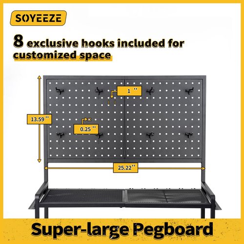 SOYEEZE Fishing Rod Holders for Garage,Fishing Pole Holder/Rack of Adjustable with Pegboard and Hooks, a Tackle Box,Lines,Lure Fishing Organizer, Stores Fishing Gear, up to 12 Rods,Fishing Gift