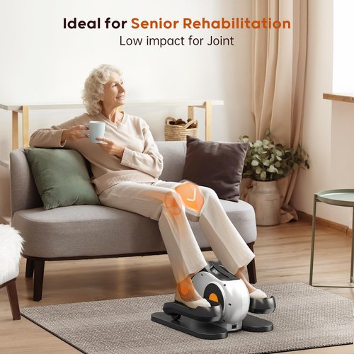HitGo Under Desk Elliptical for Seniors, 2-in-1 Electric Leg Exerciser with Remote, 10 Resistance Levels & 10 Speeds, 3 Auto Modes, Quiet & Fully Assembled, Non-Slip Pedals