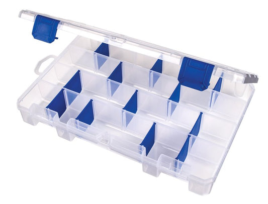 Flambeau Outdoors 4007 Tuff Tainer Fishing Tackle Box with Zerust Anti-Rust Dividers - Includes 12 Dividers, 24 Compartments, Clear Fishing Lure Organizer - 11" x 7.25" x 1.75"