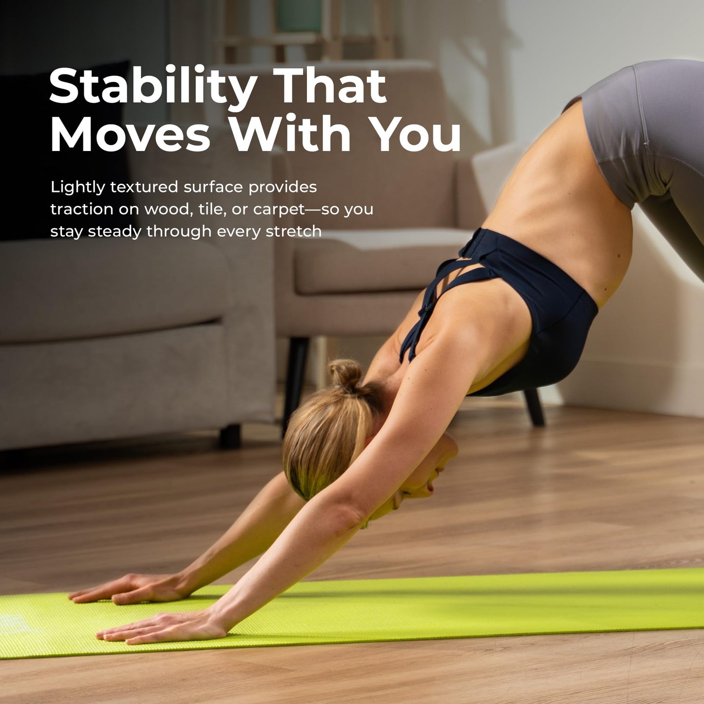 Sunny Health & Fitness Exercise Yoga Mat – Firm Studio Support for Stability & Grounded Balance – Durable, Tear-Resistant & Portable for Yoga, Pilates & Floor Workouts- Black– NO. 031-BK
