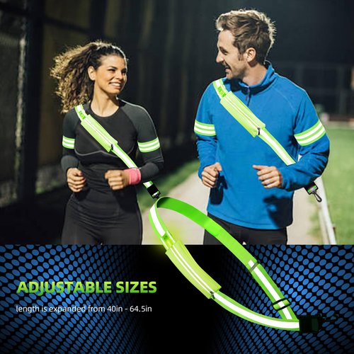 Pomerol LED Reflective Belt: High Visibility Night Safety Belt with 4 Light Colors, 3 Modes, USB Rechargeable, Adjustable for Runners & Walkers