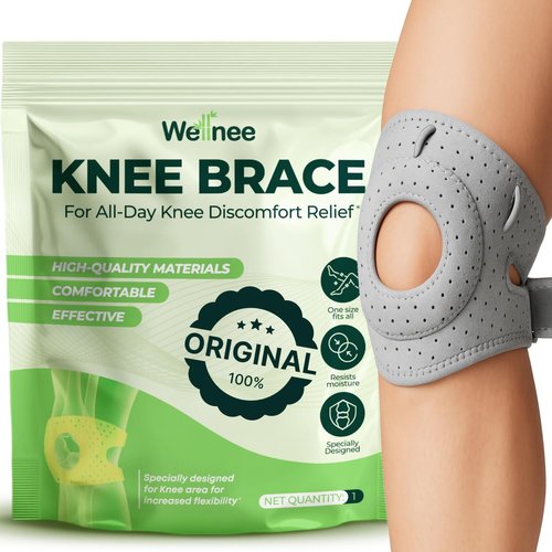 Wellnee Knee Brace with Silicone Padding - Compression Sleeve for Men & Women - Joint Support that Massages & Boosts Circulation During Walking, Running & Exercise