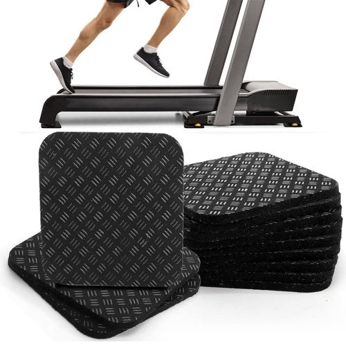 Nagpew 12 Pieces Treadmill Mat Pads, 4'' x 4'' x 0.2'' Non Slip Exercise Equipment Mats with Double-sided Silicone Coating, Anti-vibration Bike Mat for Hard Wood Carpet Floors, Walking Pad