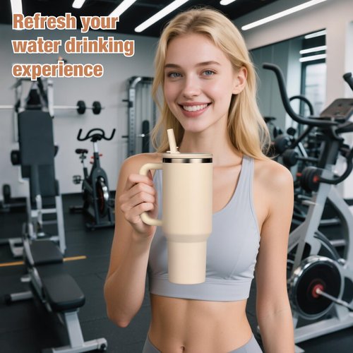 40oz Flip Straw Lid Replacement for Stanley Quencher H2.0 Tumbler, 2 Cream Leak Proof Flip Lid & 4 Tritan Straws & 2 Straw Brush