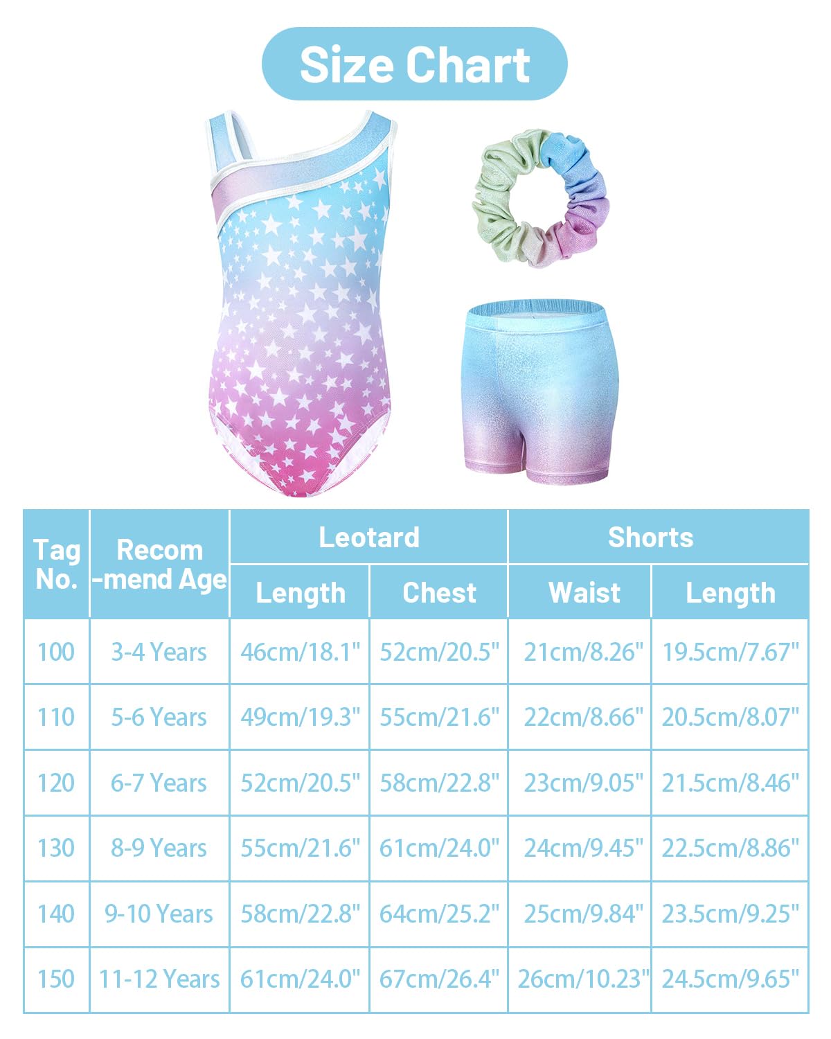 JiAmy Girls Gymnastics Leotards, Glitter Ballet Dance Unitards Biketards Activewear with Short & Hairband for Kids 3-4 Years