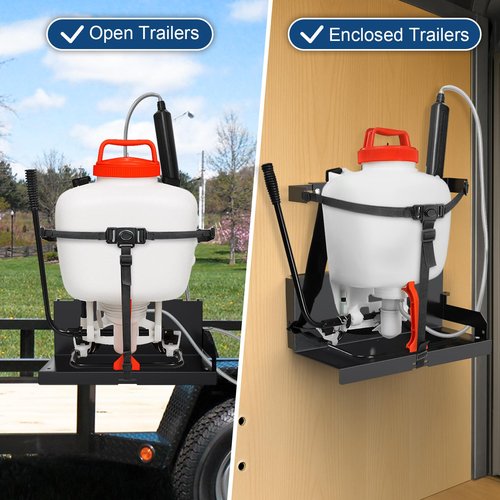 Backpack Sprayer Rack, Adjustable Backpack Sprayer Holder with Upgraded Buckle for Webbing Suitable for Open or Enclosed Trailers, Black
