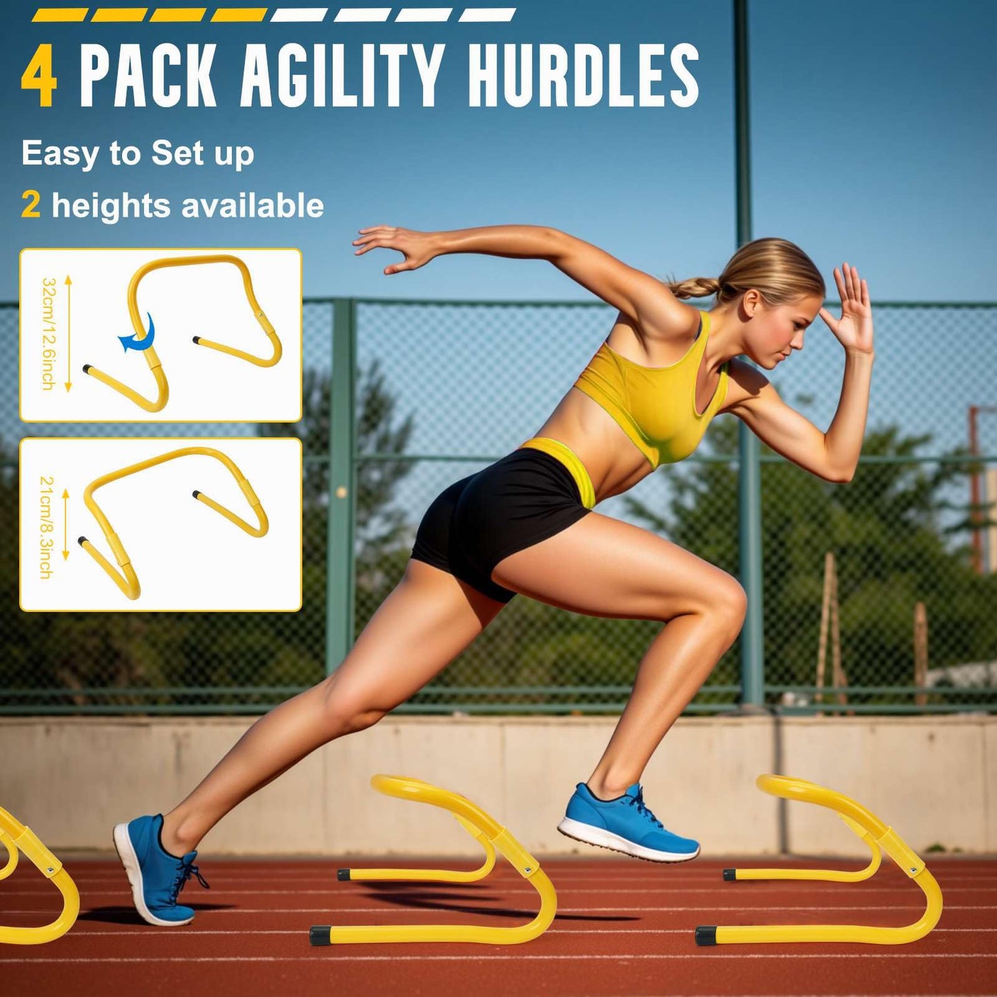 YGORTECH Agility Ladder, Soccer Training Equipment Set, 4 Agility Hurdles, 20ft Speed Ladder, Running Parachute, 12 Football Cones, Jump Rope | Soccer Basketball Athletes Speed Training Yellow