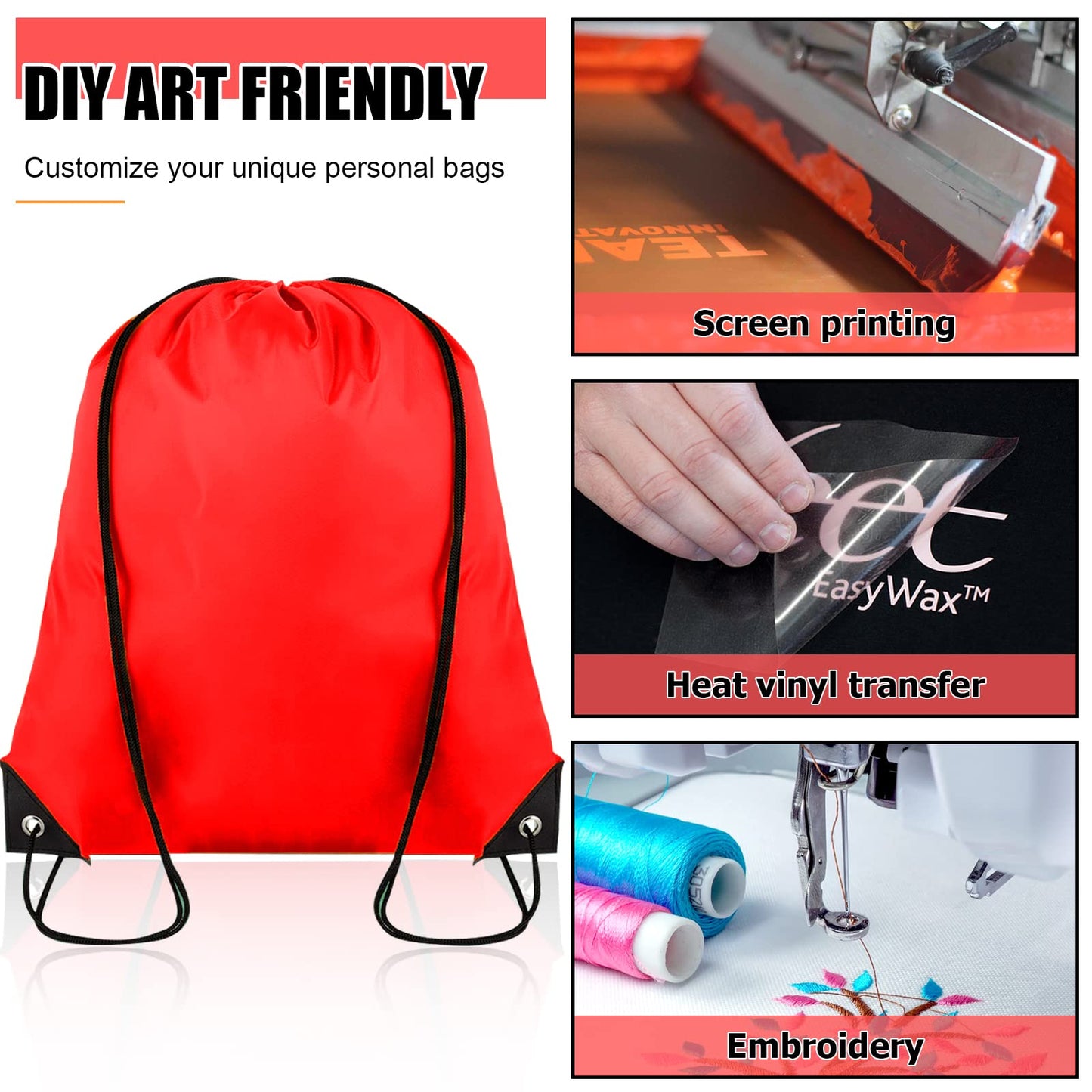 Grneric 60 Pieces Drawstring Backpack Bulk Cinch Sackpack Ployster Drawstring Bags for Gym Party Trip(Red)