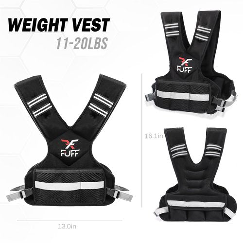 FUFF Adjustable Weighted Vest for Adult, 11-20lb Vest with 6 Ironsand Weights for Strength Training, Large Weight Vest with Reflective Strip for Men & Women