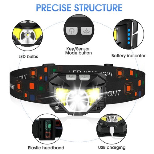LHKNL Headlamp Flashlight, Lumen Ultra-Light Bright LED Rechargeable Headlight with White Red Light, 2-Pack Waterproof Motion Sensor Head Lamp,8 Modes for Outdoor Camping Running Hiking Fishing