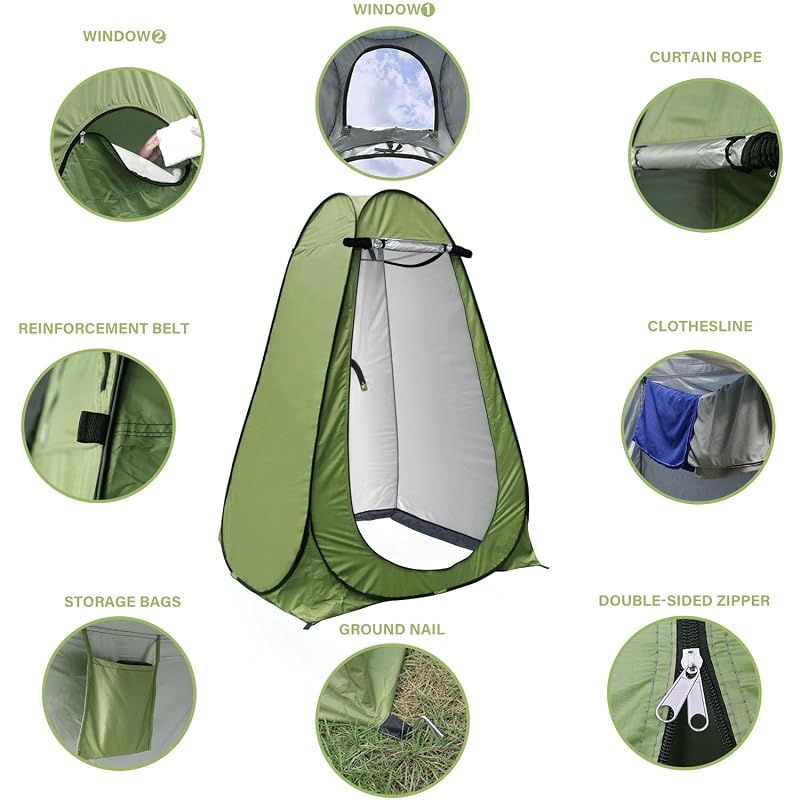 Pop Up Privacy Shower Tent - Portable Outdoor Dressing Room with UPF40+ Waterproof Army Green