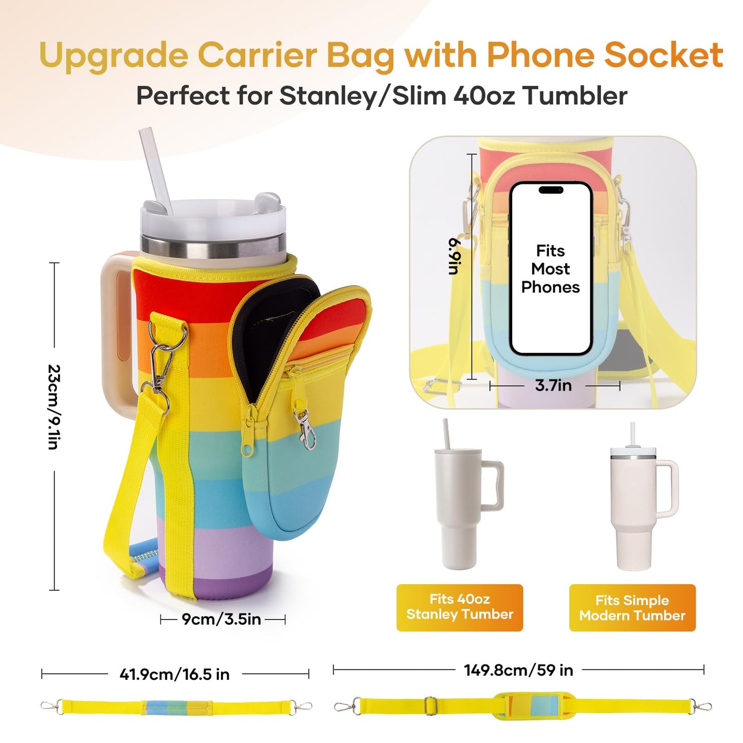 linmaya Water Bottle Carrier Bag for Stanley Cup 40/30oz with Phone Holder Pockets,Neoprene Water Bottle Cross-body Bag with Adjustable Shoulder & Hand Strap Stanley Cup Accessories