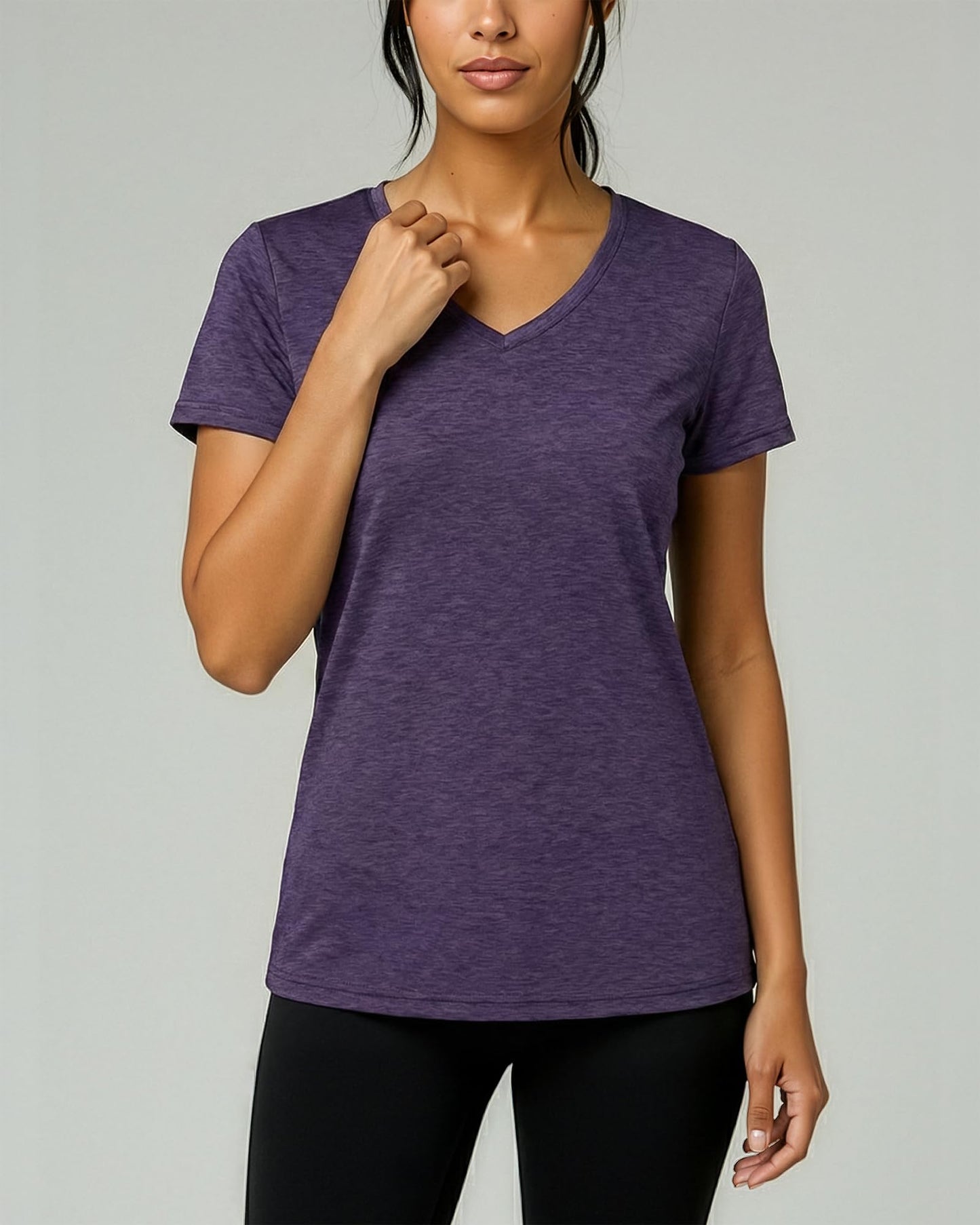 Real Essentials 5 Pack: Women's Dry-Fit Short Sleeve V Neck T Shirt Workout Fitness Yoga Top Tee (Available in Plus Size), Set 11, 3X