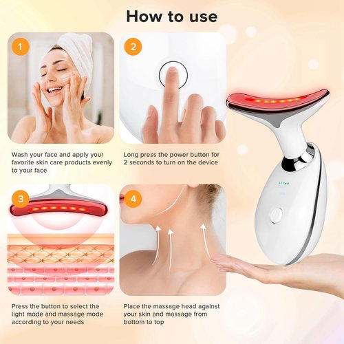 Face Neck Massager with 7-Color Light Modes for Face Sculpting Skin Care,Tightening,Smoothness - Red LED Light Therapy Device Tool for Women at Home