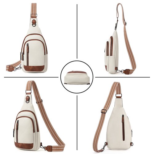 CLUCI Crossbody Bag for Women Cross Body Bag for Woman Sling Bag for Women Leather Trendy Large Sling Backpack Travel Beige with Brown