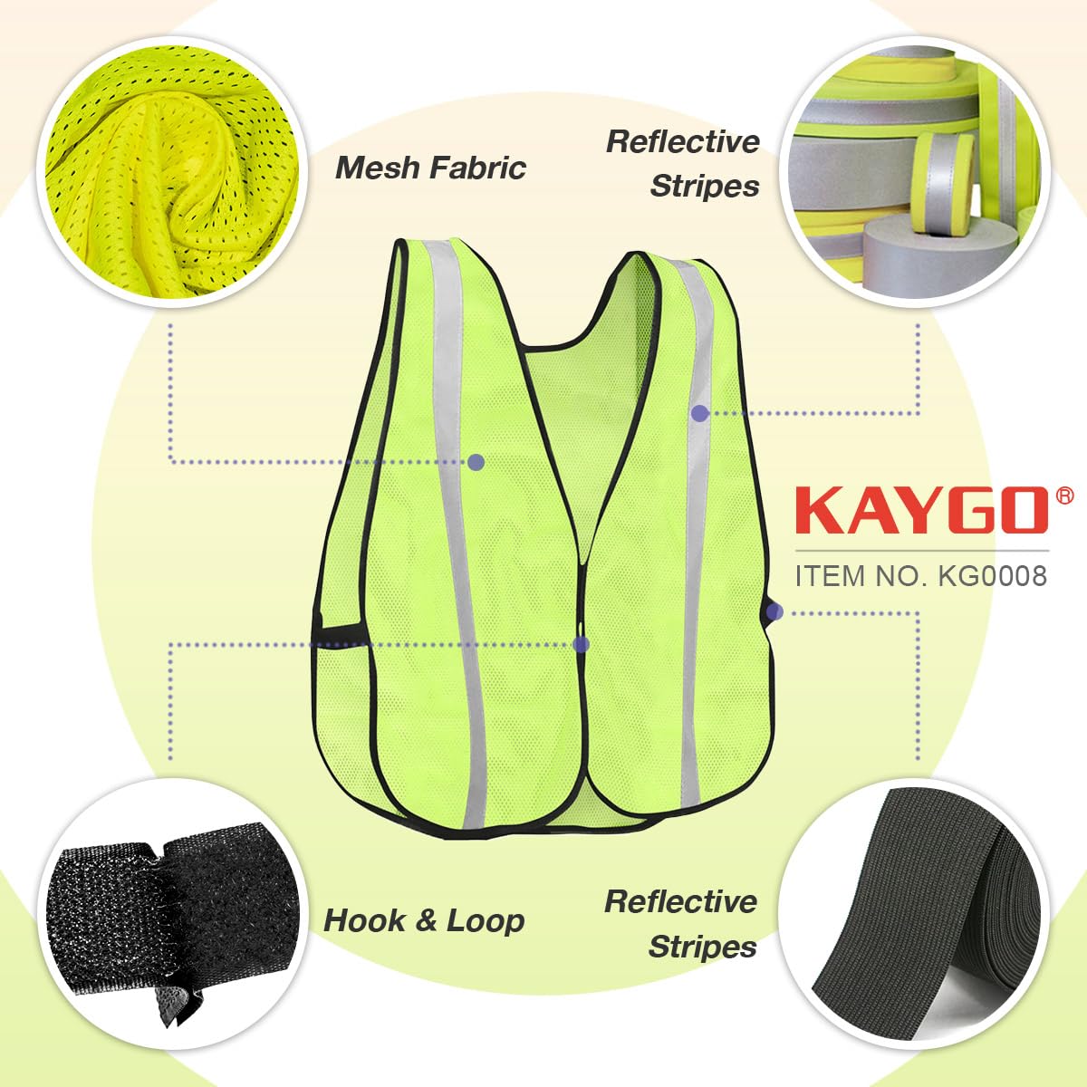 KAYGO Reflective High Vis Safety Vest Mesh for Men and Women KG0008