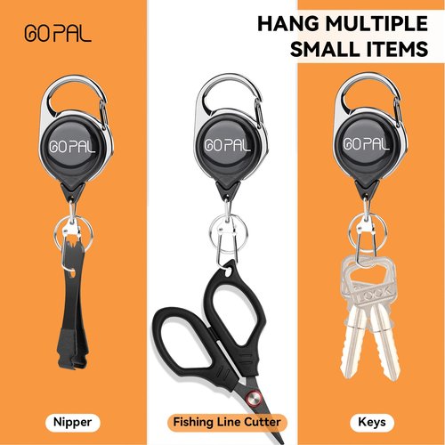 Gopal Fly Fishing Zinger Retractor: Retractable Keychain with 27.5" Durable Cord Badge Reel Lanyard - Fishing Rod Tether Accessories and Gear, 6 Pack