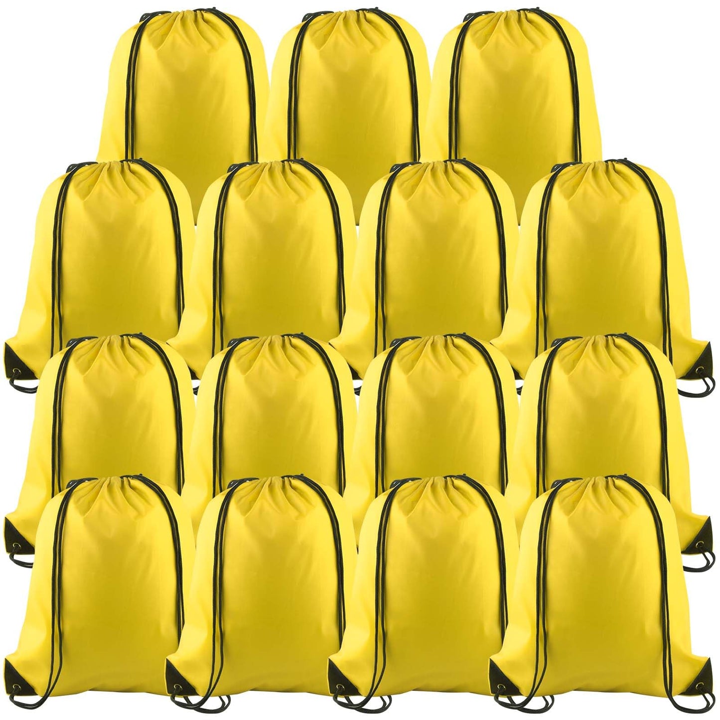 PLULON 15 Pcs Yellow Drawstring Bags, Drawstring Backpack Bulk, Modern Casual Gym Backpack Bags for Yoga Traveling Outdoor Sports
