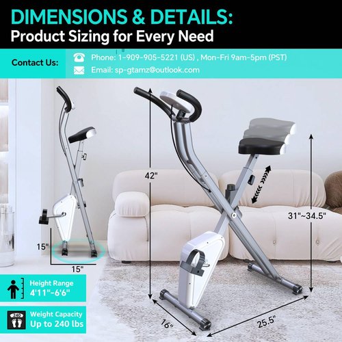 LINBOLUSA Portable Exercise Bike, Lightweight Stationary Bikes for Home Workout, Foldable Indoor Cycling Bike for Seniors, 240LB Capacity, Stepless Control Friction Resistance