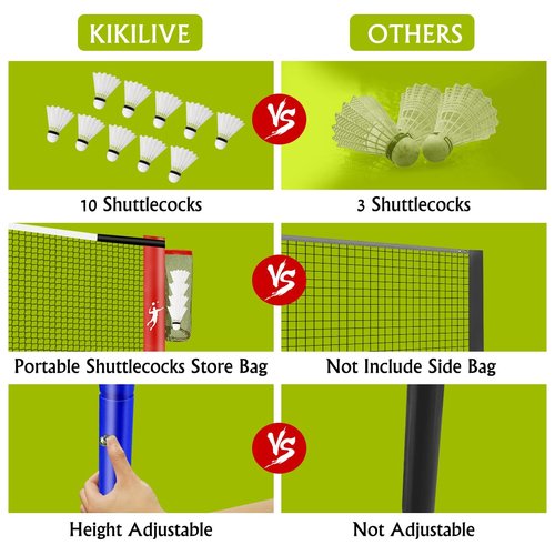 KIKILIVE Pickleball Badminton Net Set for Backyards, All-in-One Portable Volleyball Combo Set with Adjustable Net, Volleyball Pickleball Paddles & Badminton Rackets for Indoor Outdoor