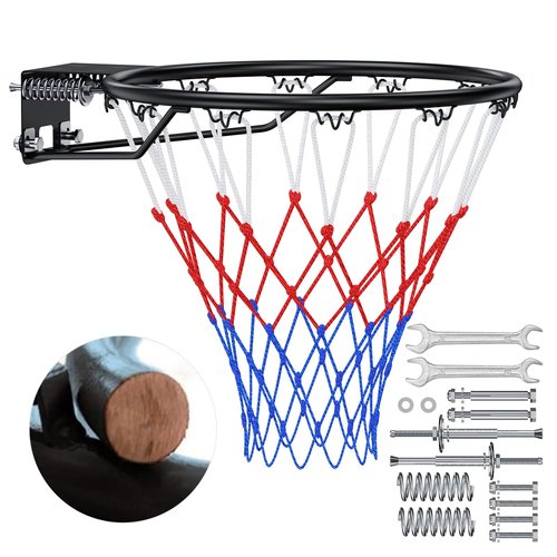 Airjam Basketball Rim, 18" Replacement Wall Mounted Outdoor Basketball Hoop, Heavy Duty Solid Steel, Double Spring Basketball Hoop Rim with All Weather Net for Indoor and Outdoor Hanging, Black