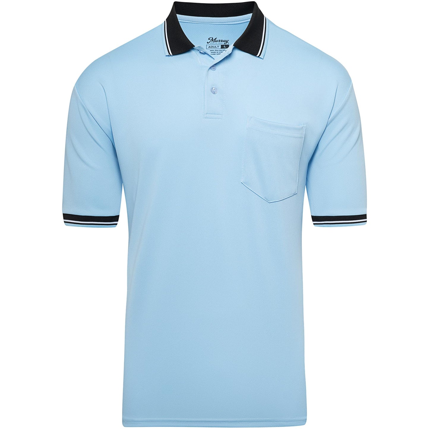 Murray Sporting Goods Short Sleeve Polo Baseball and Softball Umpire Shirt - Sized for Chest Protector (Light Blue, Medium)