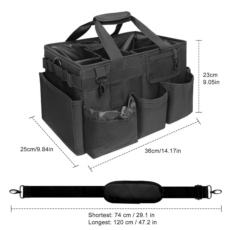 Large Cleaning Caddy Organizer with Adjustable Strap & 4 Dividers – Waterproof Nylon Tote