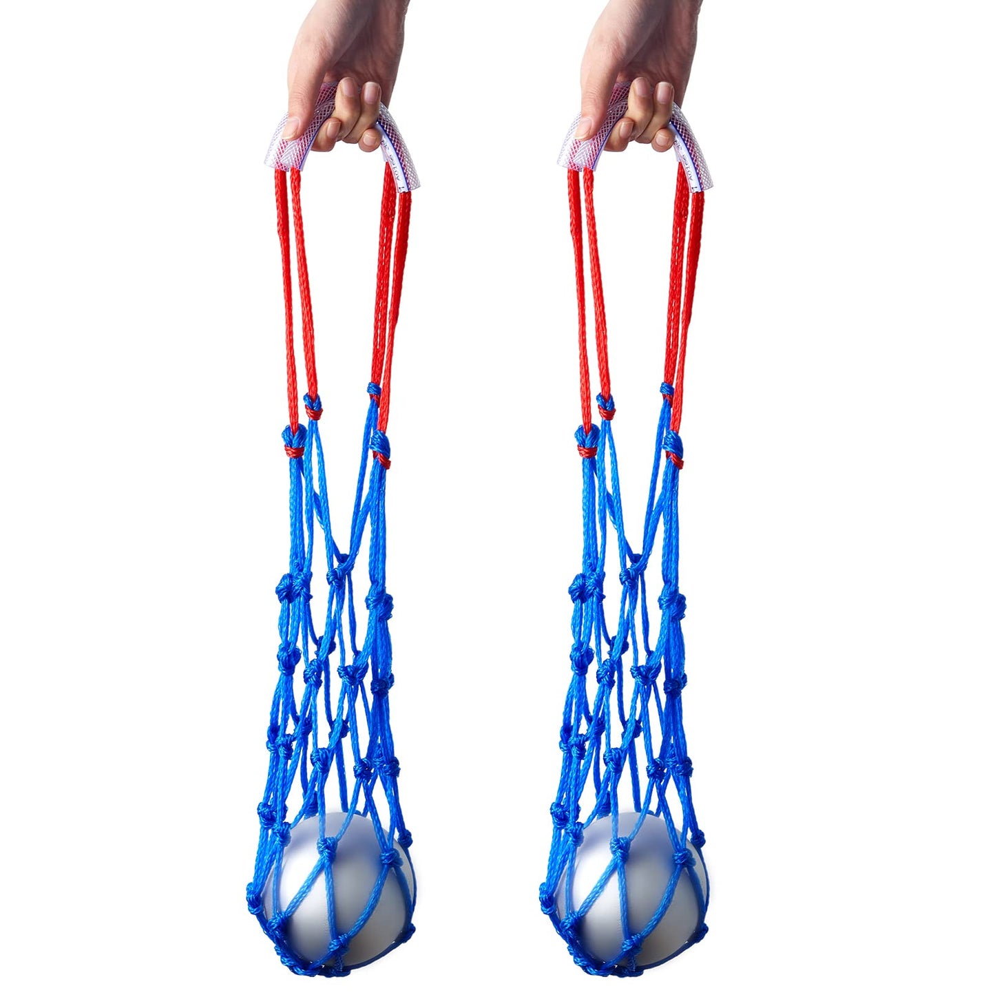 Riakrum 2 Pieces Shot Put Carrier Track and Field Equipment Net Shotput Bags for 8 lb Shot Put Ball Training Carry (Red and Blue)