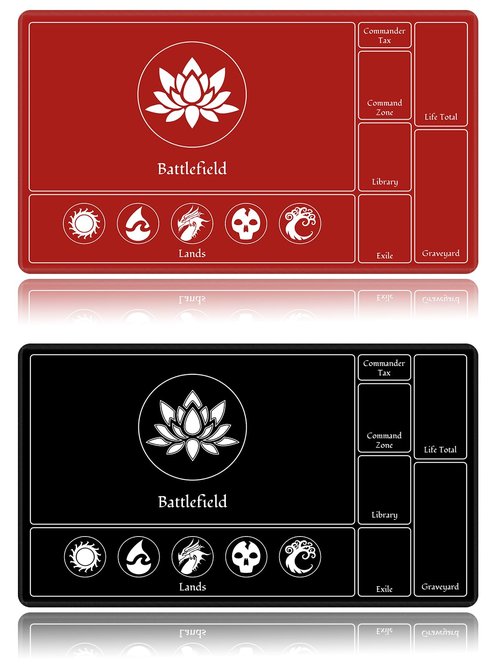 EDGFRTOIO Card Playmat Stitched with Magic Zone for MTG Card Game Playing, Commander Board Game Desk Mat Duel Mat Card Battles Binder Deck 24x14inches for Beginner (Black, Red, 2 Pack)
