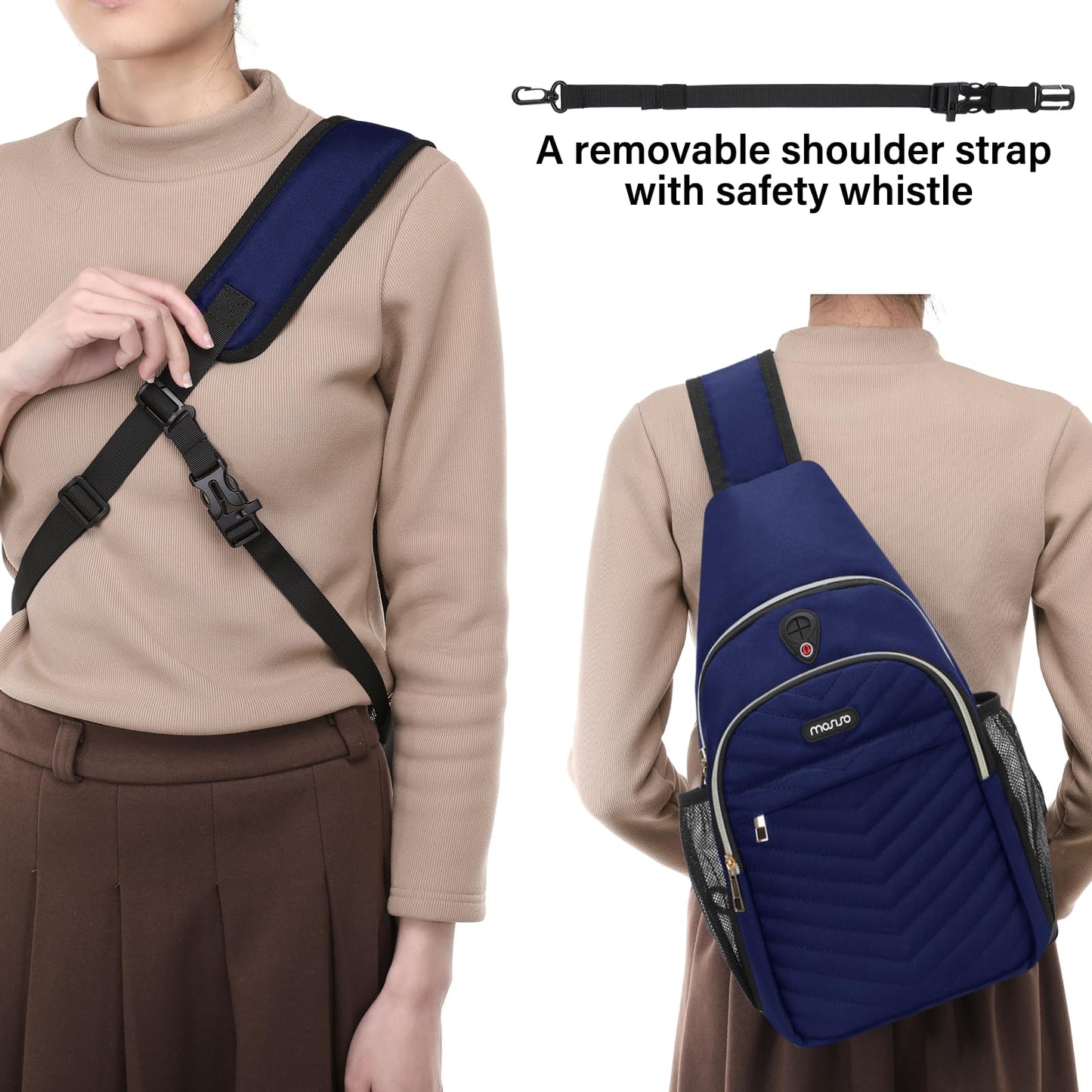 MOSISO Sling Backpack Small Hiking Daypack, Quilted Crossbody Sling Bag with Removable Strap One Shoulder Chest Bag, Navy Blue