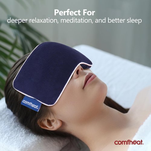 Comfheat Lavender Weighted Eye Pillow - Soft Plush Removable Cover, Moist Heat & Cold Therapy, Natural Aromatherapy Eye Compress Pillow for Relaxation, Yoga, Meditation, and Sleep, Navy Blue