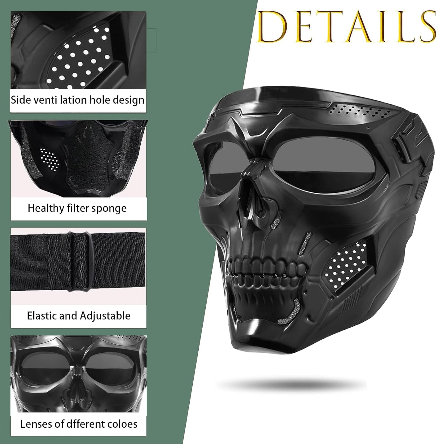 2PCS Airsoft Mask Paintball Mask Full Face Tactical Mask Suitable for CS Survival Games Shooting Cosplay Movie Halloween Skull Mask