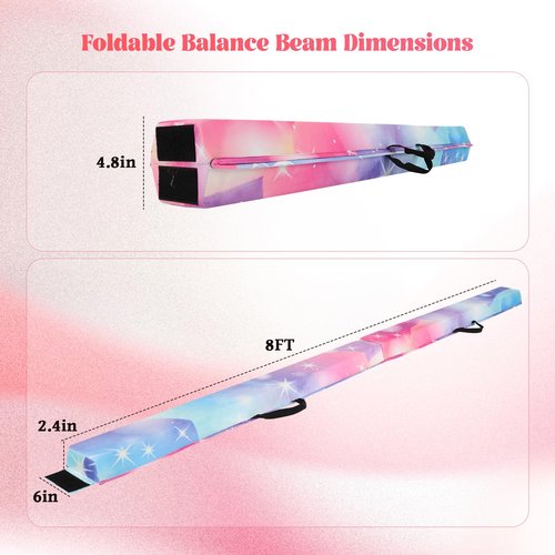 FAHKNS Balance Beam for Kids 3-5 Folding Balance Beam Gymnastics for Home Toddler Gymnastics Balance Beam Starlight