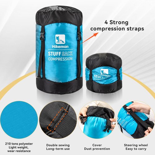 HIKEMAN Compression Sack, 50% More Storage! 12L/19L/32L/46L/53L Compression Stuff Sack, Water-Resistant & Ultralight Sleeping Bag Stuff Sack - Space Saving Gear for Camping, Hiking(Army Green,XXL)