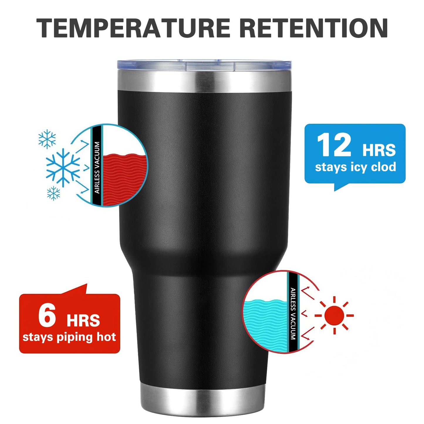 MEWAY 30oz Insulated Tumbler With Lids and Straws,Stainless Steel Double Vacuum Coffee Tumbler Cup, Brush, Durable Powder Coated Coffee Cup for Cold & Hot Drinks(Black,8 PACK)