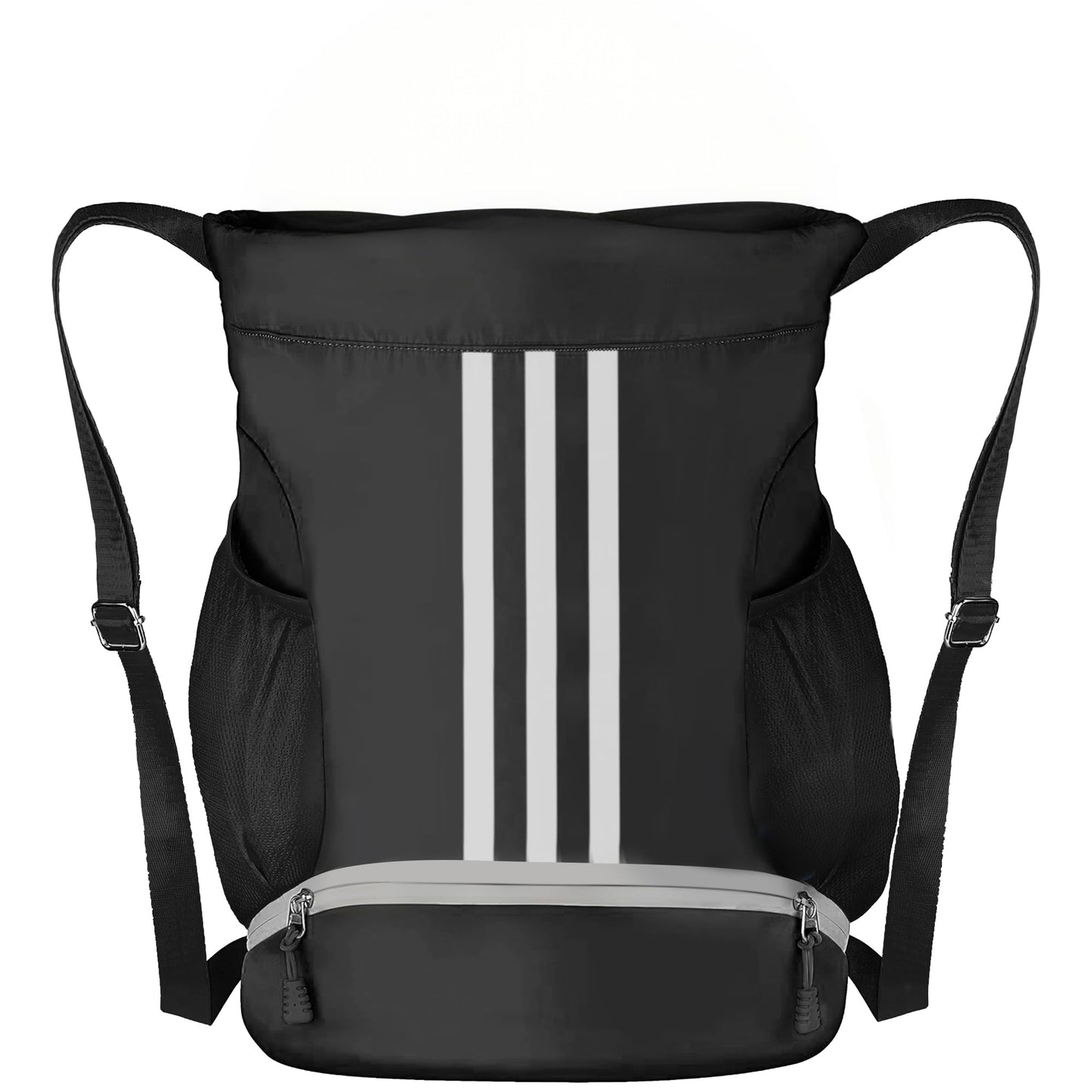 Champhox Soccer Bag, Youth Soccer Basketball Bag with Compartments Drawstring Backpack for Football Volleyball Gym Training (Black)