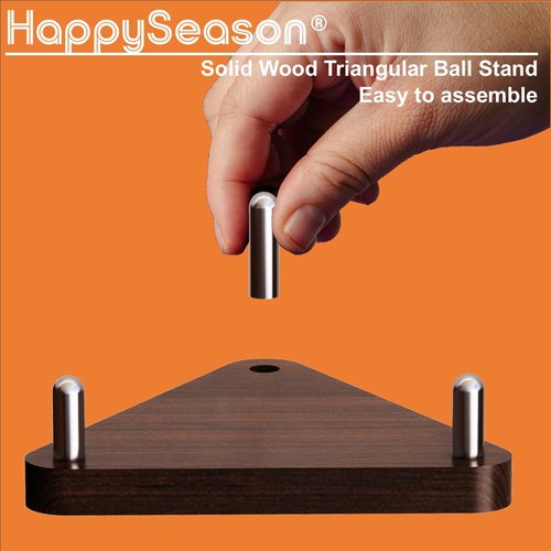 Happyseason 2-Pack Wood Football Stand, Basketball Stand with Stainless Steel Rods, Soccer Ball Holder, Volleyball Holder, Round-Edge Rack for Balls, Easy to Assemble (Brown)